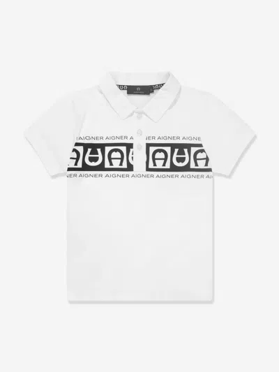 Shop Aigner Boys Logo Print Polo Shirt In White