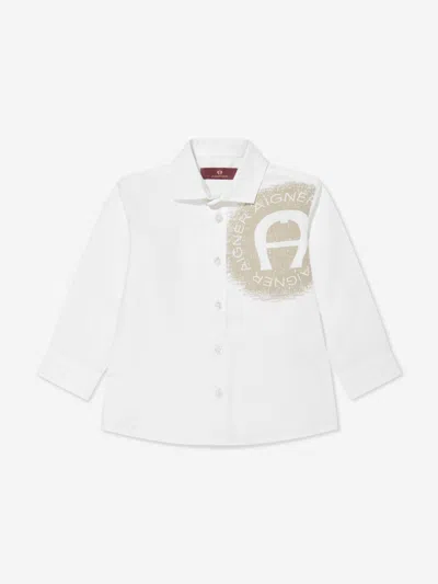 Shop Aigner Boys Logo Print Shirt In White