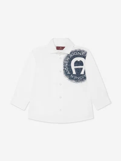 Shop Aigner Boys Logo Print Shirt In White