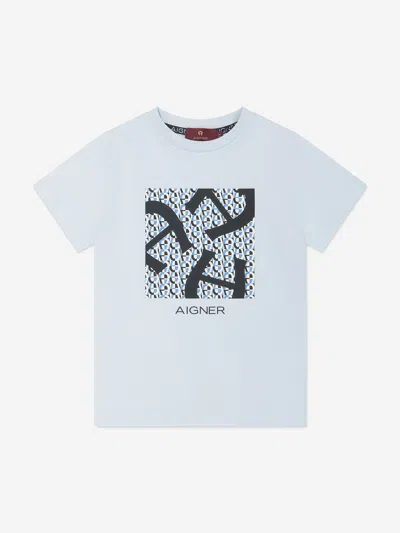 Shop Aigner Boys Logo Print T-shirt In Blue