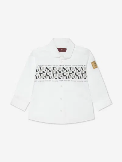 Shop Aigner Boys Logo Print Shirt In Grey