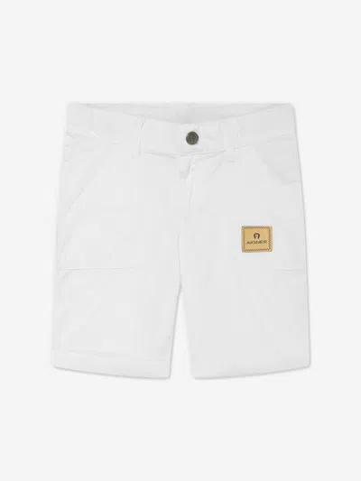 Shop Aigner Boys Logo Badge Poplin Shorts In White