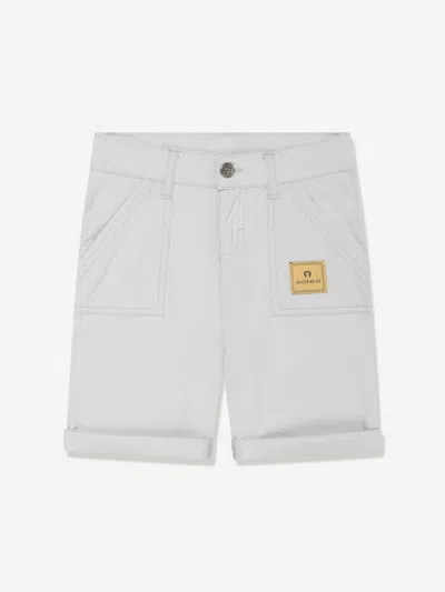 Aigner Boys Logo Badge Poplin Shorts In Grey