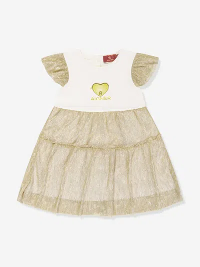 Shop Aigner Baby Girls Tulle Logo Dress In White