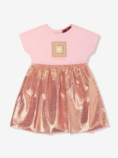 Shop Aigner Baby Girls Metallic Logo Dress In Pink
