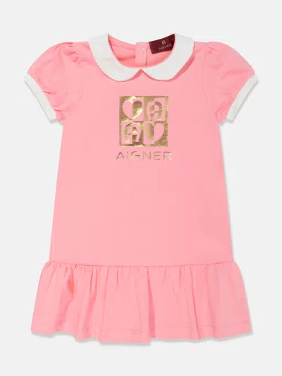 Shop Aigner Baby Girls Logo Print Dress In Pink