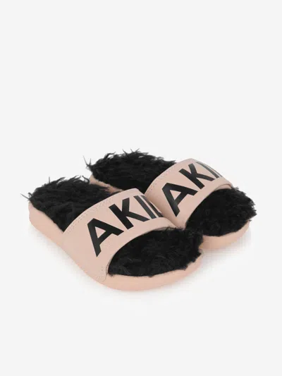 Shop Akid Faux Fur Aston Sliders Size M (6 - 8 Yrs) In Pink