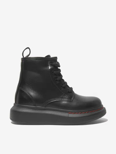 Alexander Mcqueen Kids Leather Lace Up Chunky Boots Eu 31 Uk 12.5 Black In Black