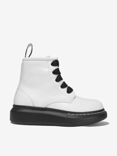 Shop Alexander Mcqueen Unisex Leather Lace Up Boots Eu 32 Uk 13 White