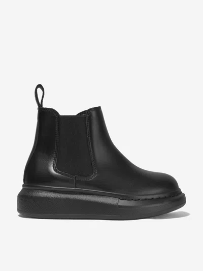 Shop Alexander Mcqueen Kids Leather Chunky Chelsea Boots Size Eu 31 Uk 12.5 In Black