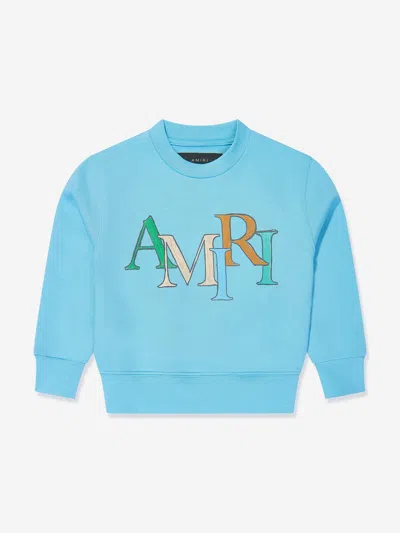 Shop Amiri Kids Logo Staggered Scribble Sweatshirt In Blue