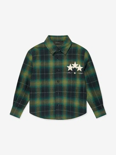 Shop Amiri Boys Stars Flannel Shirt In Green
