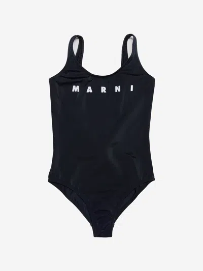 Shop Marni Girls Logo Swimsuit In Black
