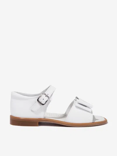 Shop Andanines Girls Patent Leather Bow Sandals In White