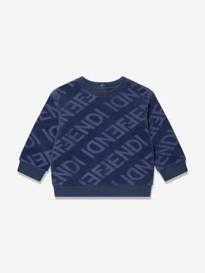 Shop Fendi Baby Boys Logo Sweatshirt In Blue