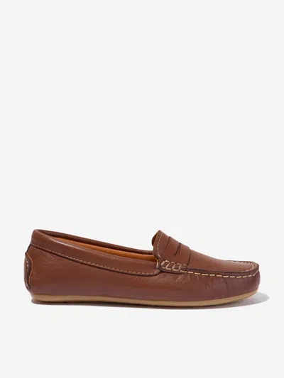 Shop Andanines Boys Leather Boat Shoes In Brown