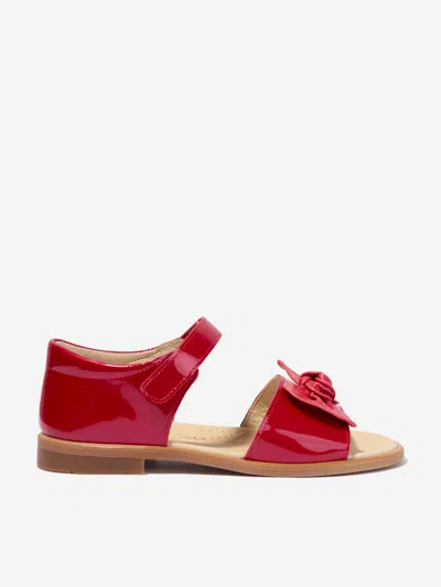 Shop Andanines Girls Patent Leather Strap Sandals With Bow In Red