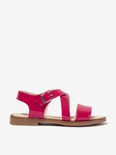 Shop Andanines Girls Patent Leather Cross Over Strap Sandals In Pink