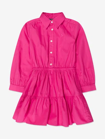 Shop Ralph Lauren Girls Tiered Shirt Dress In Pink