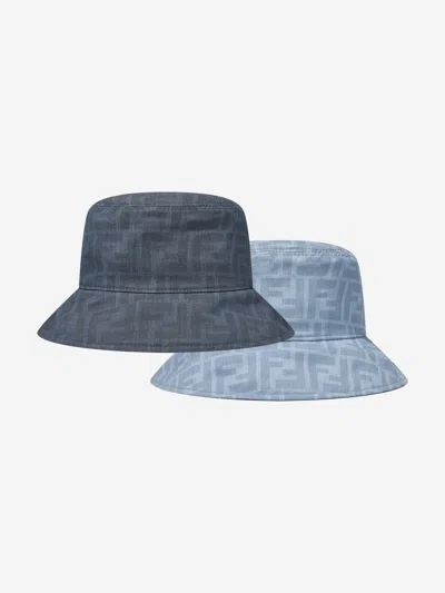 Shop Fendi Kids Reversible Ff Logo Bucket Hat In Blue