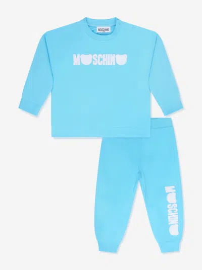 Shop Moschino Baby Teddy Logo Tracksuit In Blue