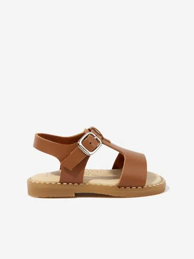 Shop Andanines Kids Leather Sandals In Beige
