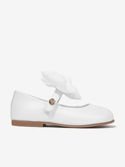 Shop Andanines Girls Leather Bow Shoes In White