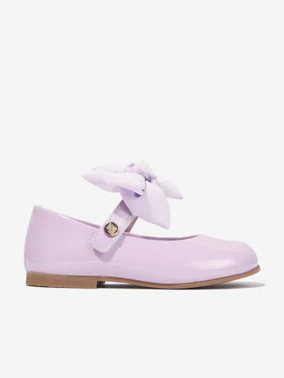 Shop Andanines Girls Leather Bow Shoes In Purple