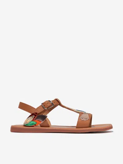 Pom D'api Girls Leather Plagette Hummingbird Sandals In Brown