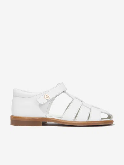 Shop Andanines Boys Leather Sandals In White