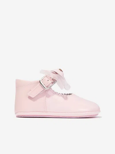 Shop Andanines Baby Girls Leather Bow Shoes In Pink