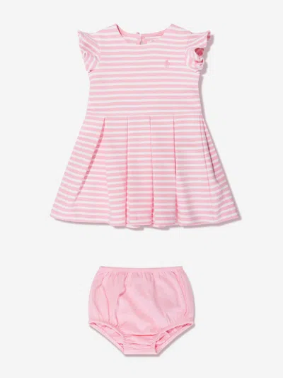 Shop Ralph Lauren Baby Girls Striped Ruffle Dress In Pink