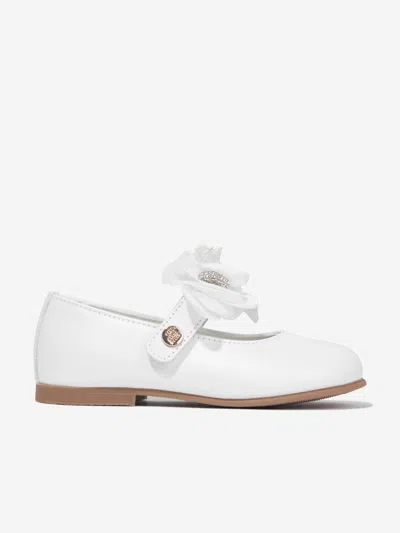 Shop Andanines Girls Leather Flower Shoes In White