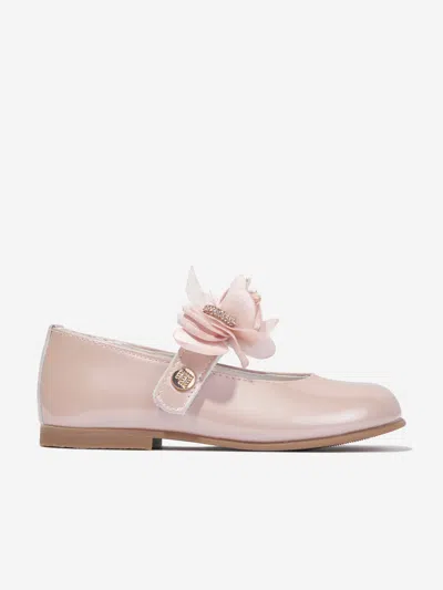 Shop Andanines Girls Leather Flower Shoes In Pink