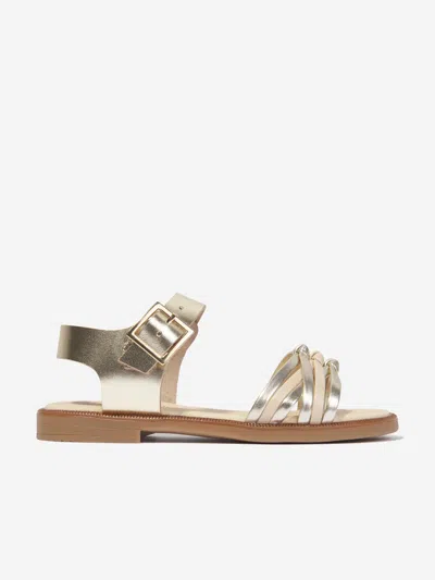 Shop Andanines Girls Leather Sandals In Gold