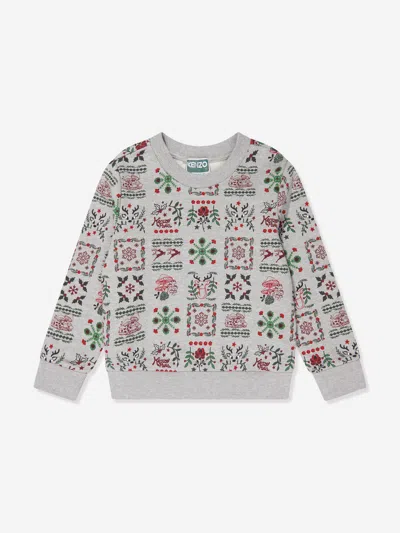 Shop Kenzo Boys Seasonal Print Sweatshirt In Grey