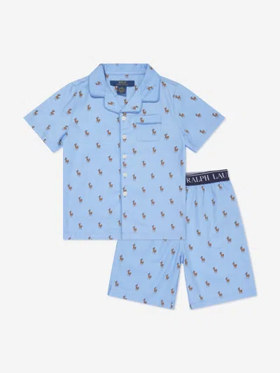 Shop Ralph Lauren Boys Pyjamas Short Set In Blue