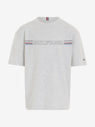 Shop Tommy Hilfiger Boys Stripe Chest Logo T-shirt In Grey