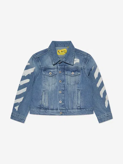 Shop Off-white Kids Paint Graphic Denim Jacket In Blue
