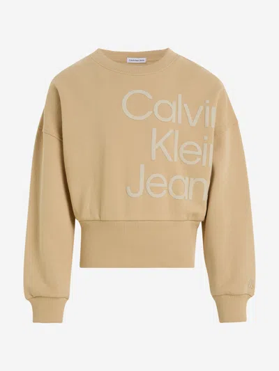 Shop Calvin Klein Jeans Est.1978 Girls Puff Hero Logo Sweatshirt In Beige