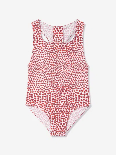 Shop Stella Mccartney Girls Heart Swimsuit In Red