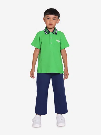 Shop Fendi Boys Logo Polo Shirt In Green