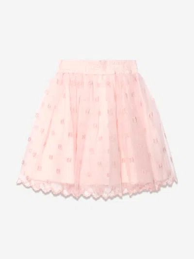 Shop Fendi Girls Embroidered Tulle Skirt In Pink