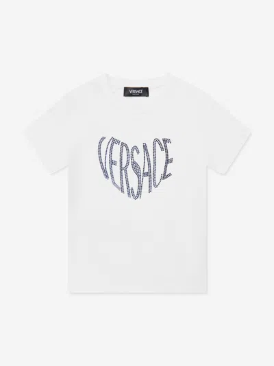 Shop Versace Girls Diamante Logo T-shirt In White