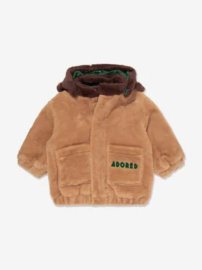 Shop Mini Rodini Kids Adored Faux Fur Hooded Jacket In Beige