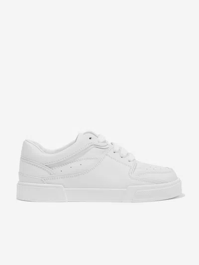 Shop Dolce & Gabbana Boys Leather Logo Trainers In White