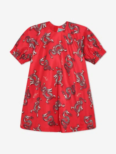 Shop Kenzo Girls Dragon Print Dress In Red