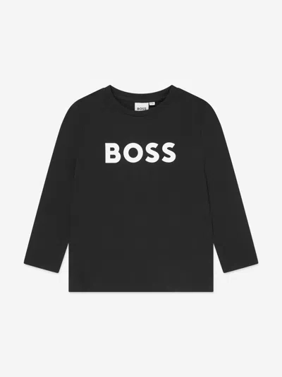 Shop Hugo Boss Boys Long Sleeve Logo T-shirt In Black