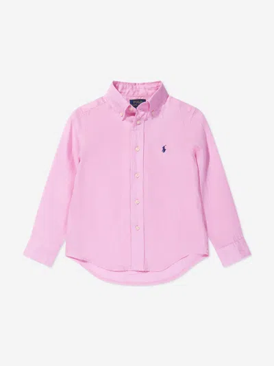 Shop Ralph Lauren Boys Linen Logo Shirt In Pink