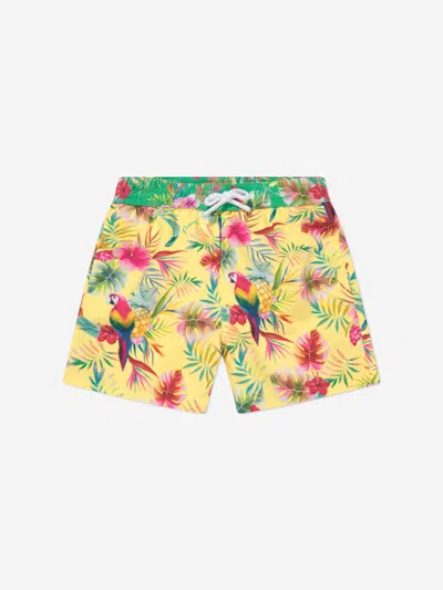 Shop Patachou Boys Tropical Print Swim Shorts In Yellow